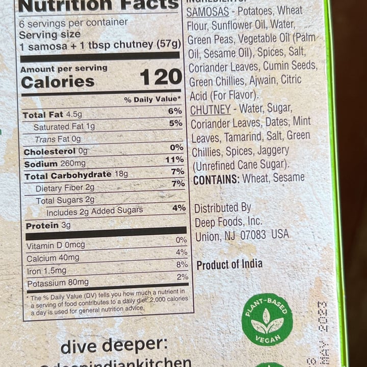 review photo of Deep Indian Kitchen Potato & Pea Samosas shared by @annielufkin on 04 Apr 2022 - review