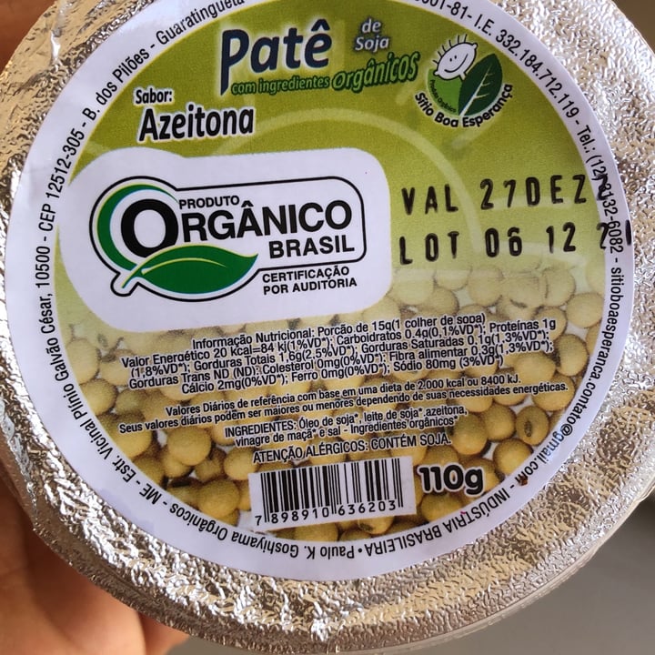 photo of Sitio boa esperança Patê De Soja Organica Sabor Azeitona shared by @leirykelly on  10 Dec 2021 - review