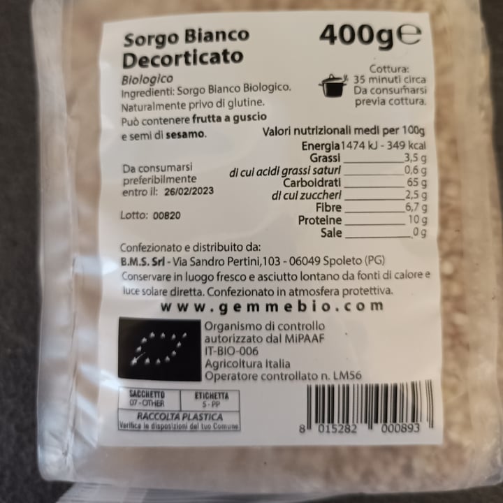 photo of GemmeBio Sorgo Bianco Decoraticato bio shared by @antea on  17 Apr 2022 - review
