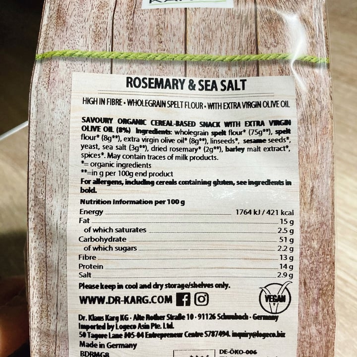photo of Dr. Karg's Rosemary & Sea Salt Crunchy Bites Oven Baked shared by @kathedrals on  19 Apr 2021 - review