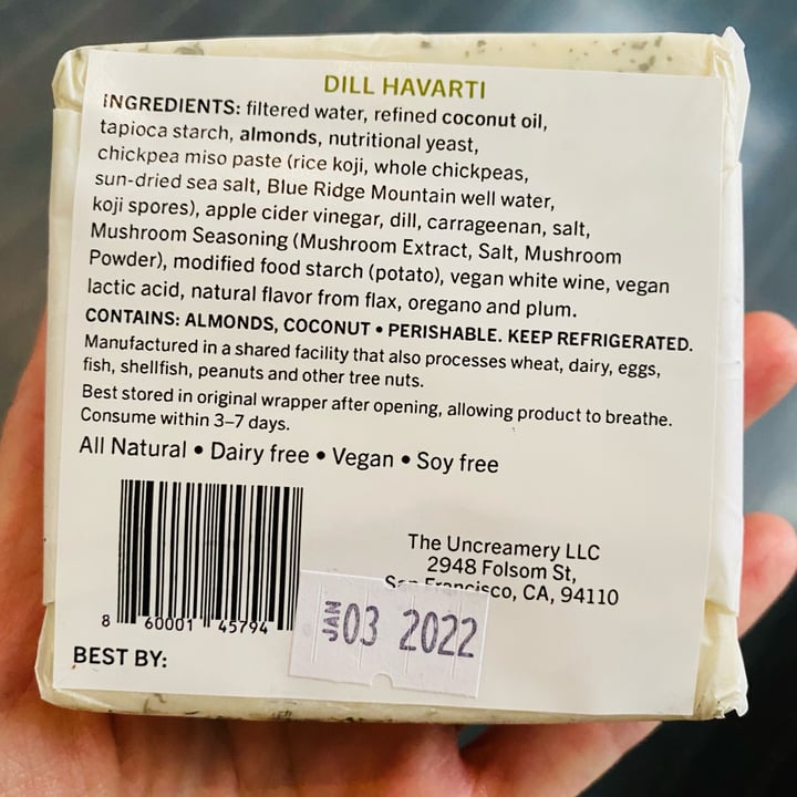 photo of The Uncreamery Dill Havarti Plant-based Cheese shared by @beckyyy on  23 Dec 2021 - review