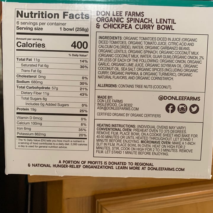 review photo of Don Lee Farms Lentil And Chickpea Spinach Curry Bowl shared by @pandatamzy on 28 Dec 2020 - review