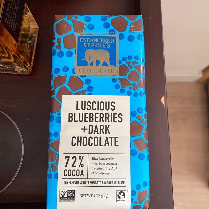 photo of Endangered Species Chocolate Luscious Blueberries + Dark Chocolate shared by @veghunter on  16 Jun 2020 - review