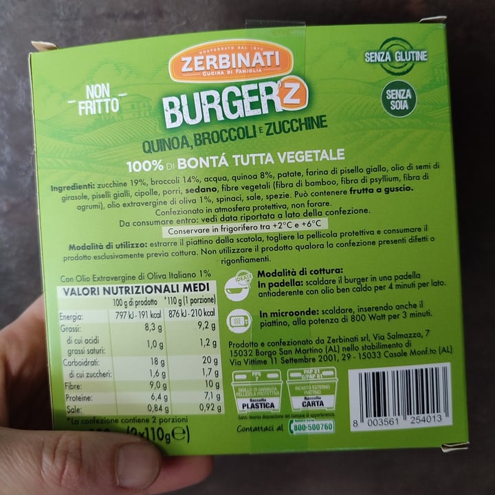 photo of Zerbinati Burger'Z Quinoa, Broccoli e Zucchine shared by @guancine on  15 Apr 2022 - review