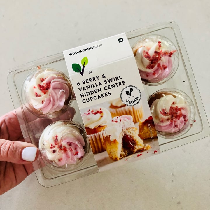 review photo of Woolworths Food 6 Berry & vanilla swirl hidden centre cupcakes shared by @kirstent on 23 Oct 2022 - review