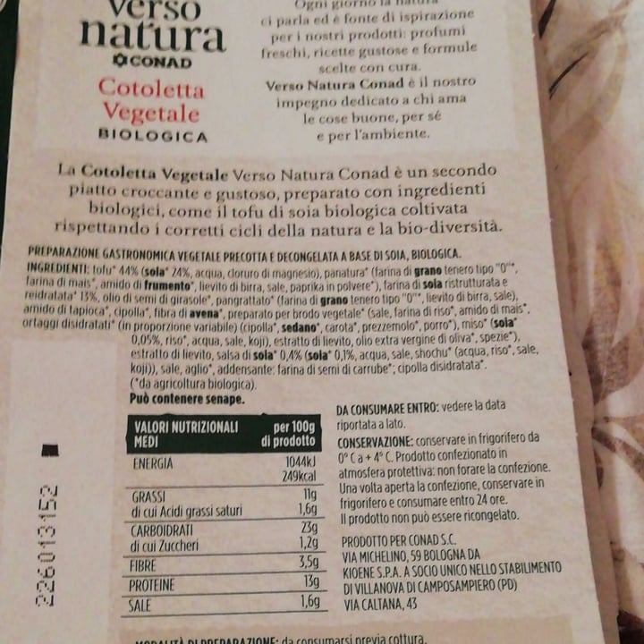 photo of Verso Natura Conad Veg Cotoletta Vegetale Biologica shared by @rominella on  20 Aug 2022 - review