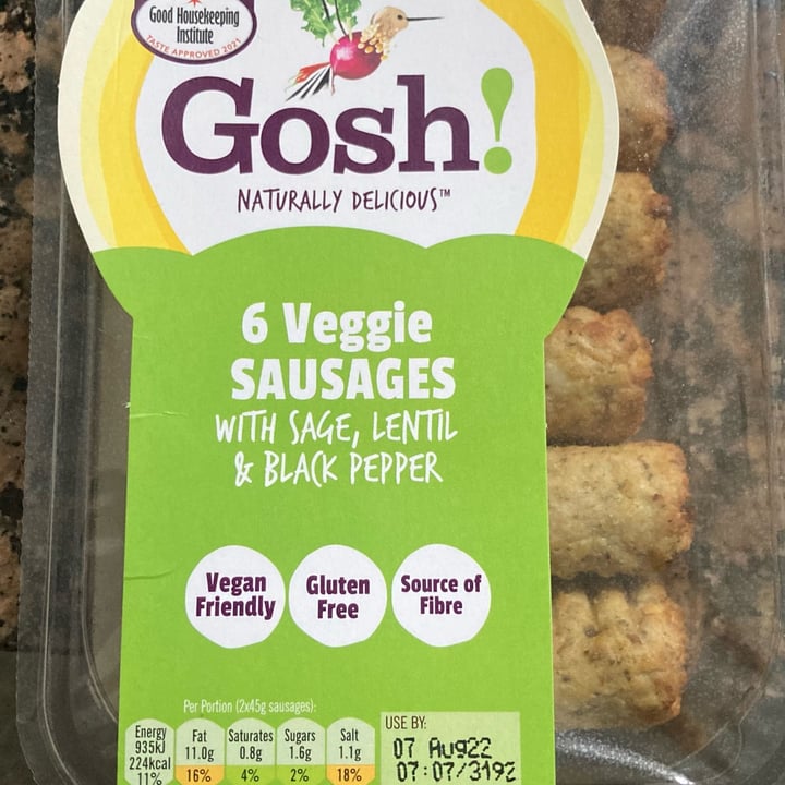 photo of Gosh! Veggie Sausages - Sage, Lentil & Black Pepper shared by @virgivirgi on  31 Jul 2022 - review