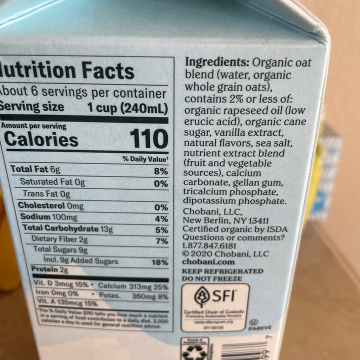 photo of Chobani Oat Milk - Vanilla shared by @veggietable on  18 Jun 2021 - review