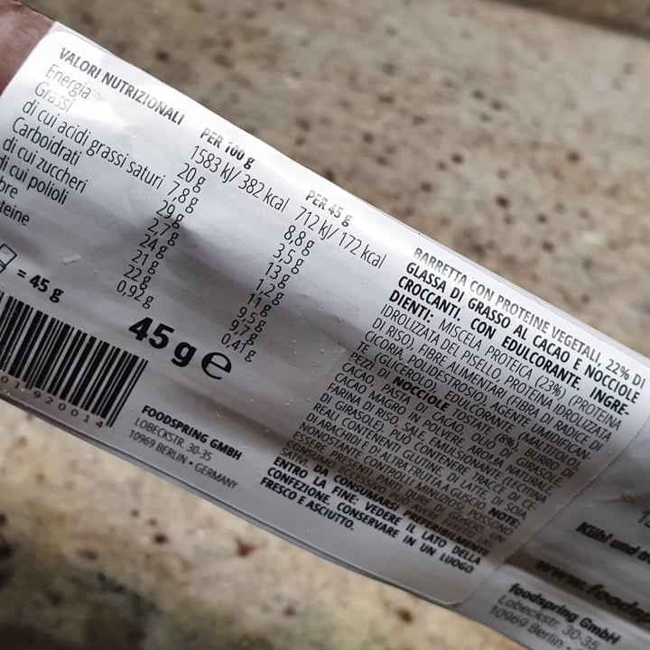 photo of Foodspring barretta proteica hazelnut crunch shared by @erikaciardiello12 on  06 Jun 2022 - review