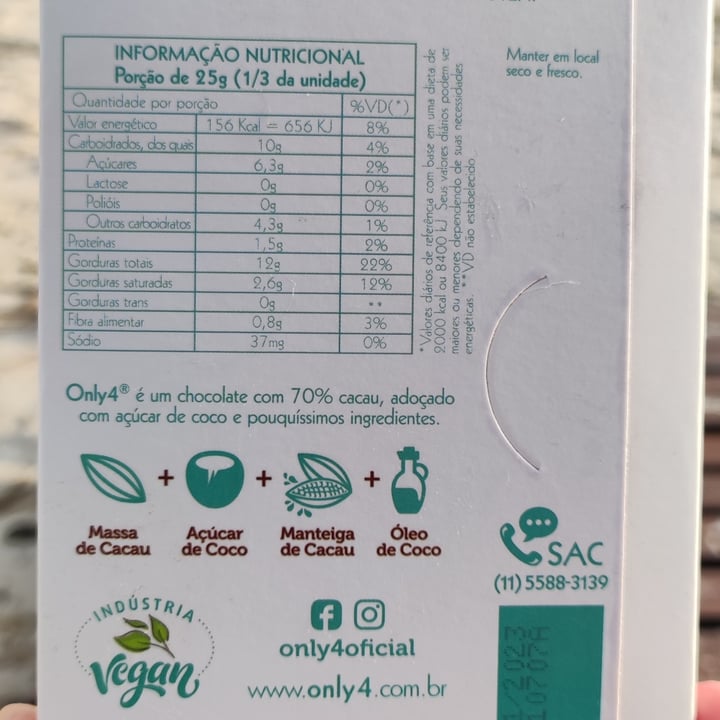 review photo of Only4 Chocolate 70% com açúcar de coco e cranberry shared by @rok-comavegetais on 27 Jul 2022 - review