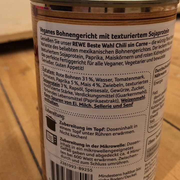 photo of REWE Beste Wahl Chili sin carne shared by @cmh on  22 Mar 2022 - review