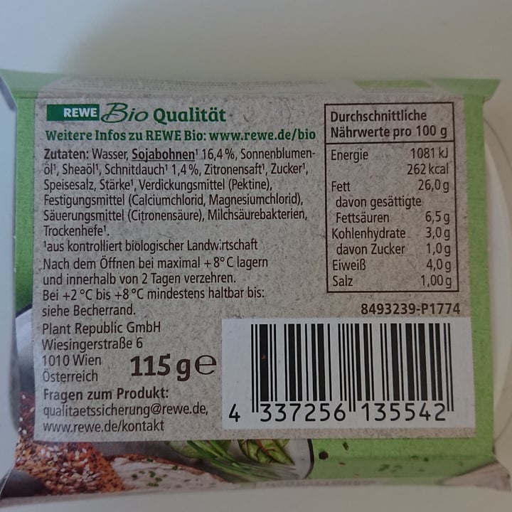 review photo of Rewe Bio Frischcreme Schnittlauch shared by @antonellaf on 26 Mar 2022 - review