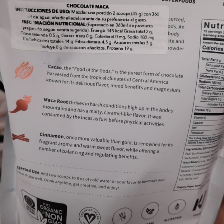 review photo of Sprout Living Epic Protein - Chocolate Maca shared by @marianabea on 07 Jun 2022 - review
