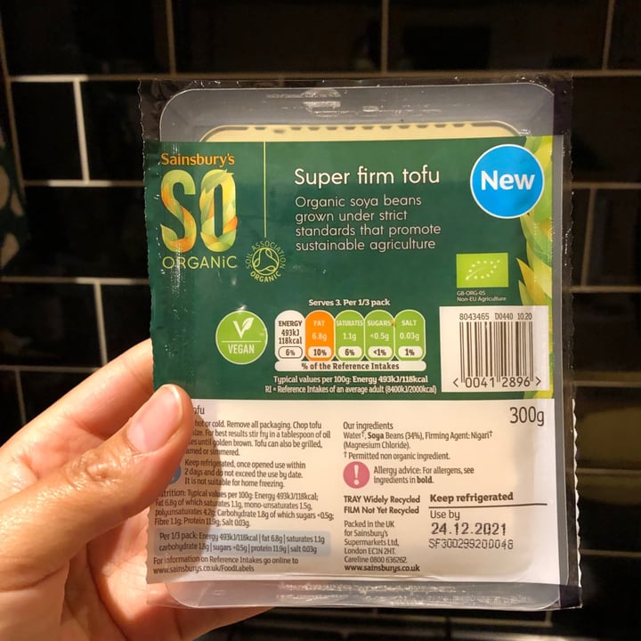 photo of Sainsbury's So Organic Super Firm Tofu shared by @southernveganupnorth on  14 Nov 2021 - review