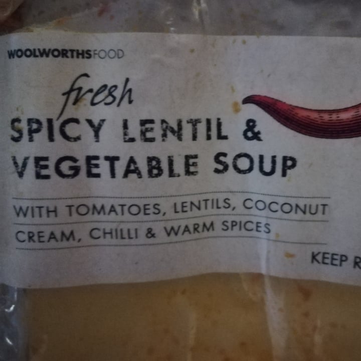 photo of Woolworths Food Spicy lentil & vegetable soup shared by @cogitoergovegan on  15 Aug 2020 - review