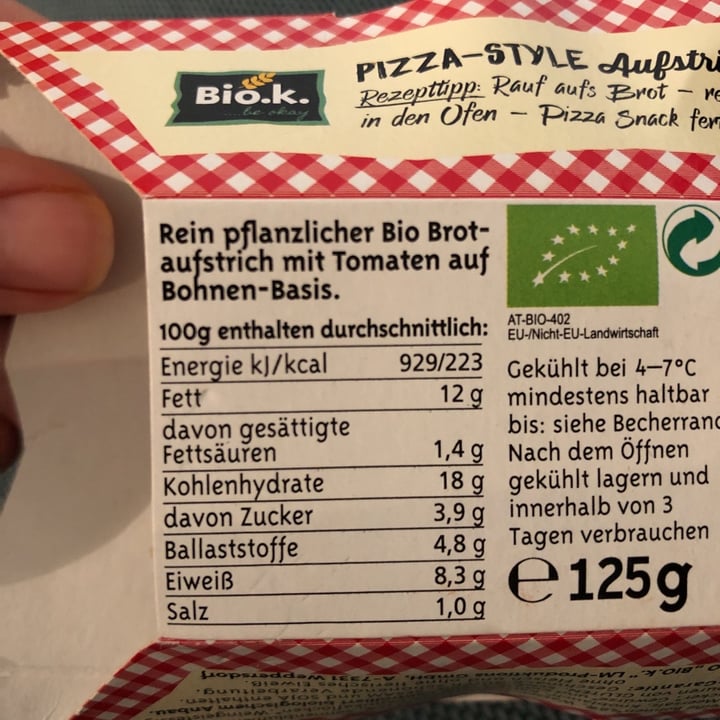 photo of Bio.k. Pizza style Aufstrich shared by @ichkannvegan on  25 Sep 2020 - review