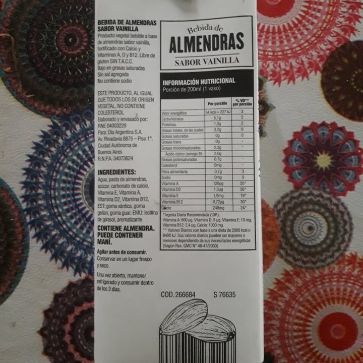 photo of Dia% Bebida de almendras sabor vainilla shared by @b3abody on  16 Jan 2022 - review