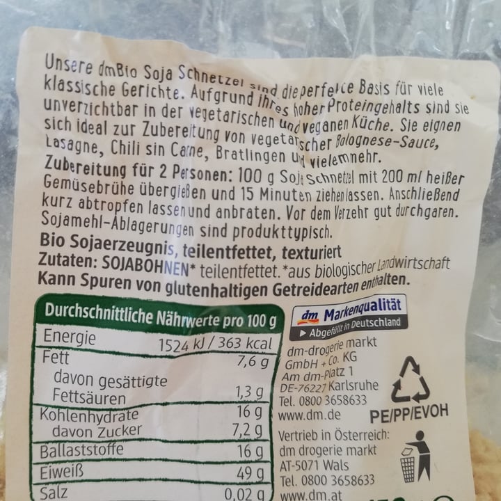 photo of dmBio Soja Schnetzel (soy meat) shared by @plantifulvegan on  06 Nov 2022 - review