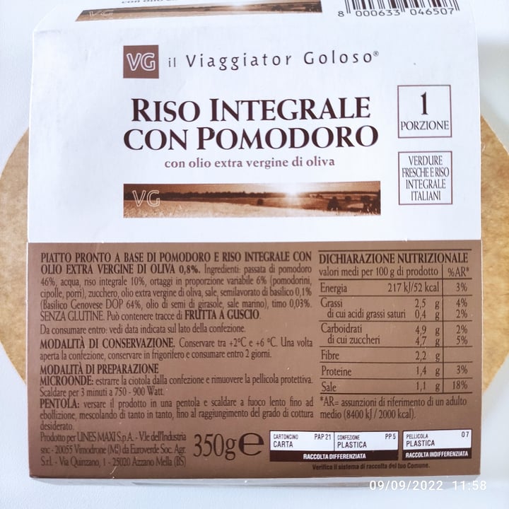 photo of Il Viaggiator Goloso Riso integrale al pomodoro shared by @marumomo on  09 Sep 2022 - review