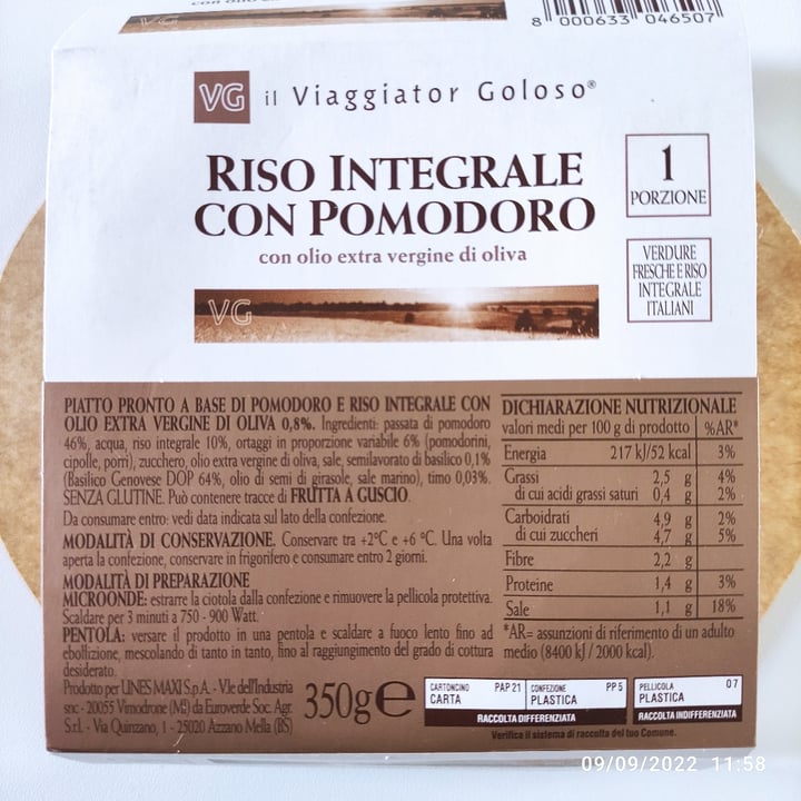 review photo of Il Viaggiator Goloso Riso integrale al pomodoro shared by @marumomo on 09 Sep 2022 - review