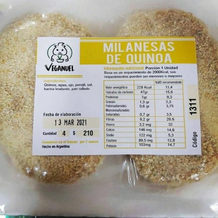 review photo of Veganuel Milanesa quinoa shared by @juantoniolo on 22 Mar 2021 - review
