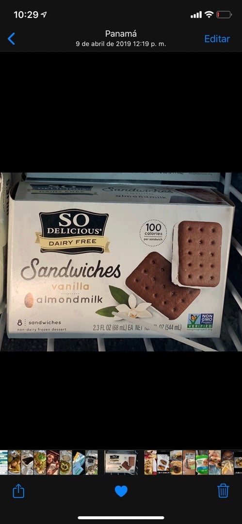 photo of So Delicious Dairy Free Sandwiches Vanilla Almondmilk Ice Cream shared by @daniquiros on  20 Feb 2020 - review