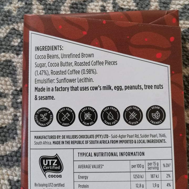 photo of De Villiers Chocolate Coffee Dark Chocolate Bar shared by @simonel on  15 Sep 2020 - review