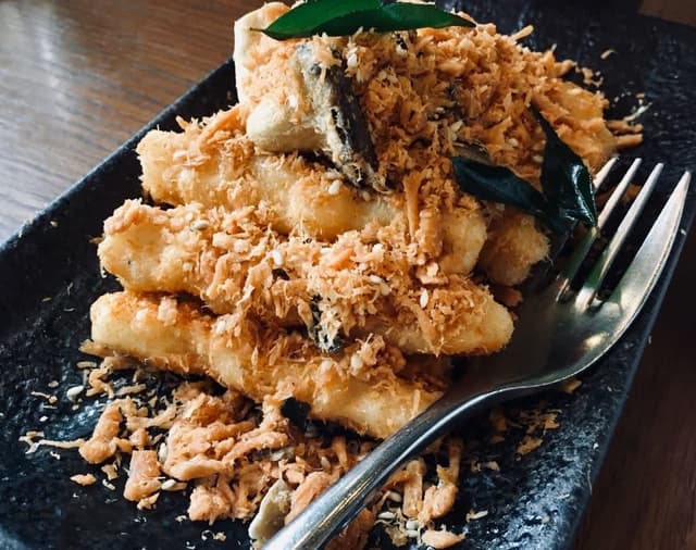 Photo of the dish “Crispy Eggplant with Mushroom Soy Floss”