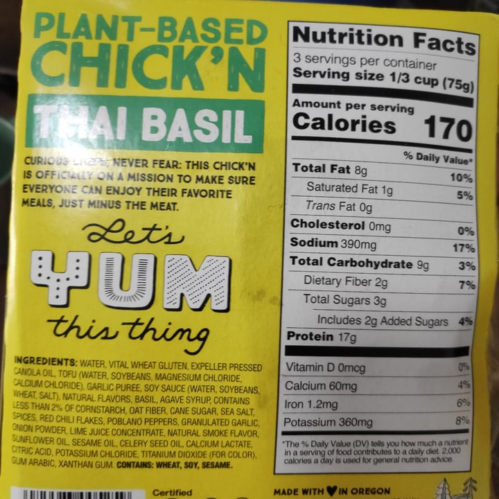 review photo of Tofurky Chick’n Thai Basil shared by @urielmtz on 20 Aug 2022 - review