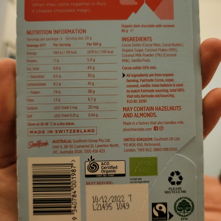 review photo of Pico Chocolate Coconut M*lk (55% Cocoa) shared by @mjearth on 02 Apr 2022 - review