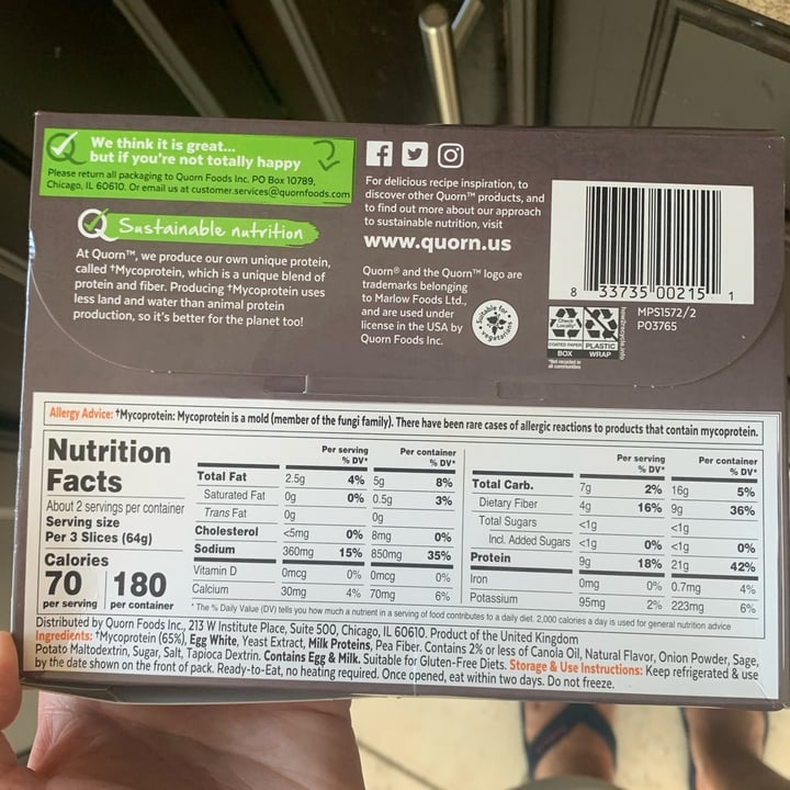 photo of Quorn Meatless Turkey-style slices shared by @gingeronearth on  20 Aug 2022 - review