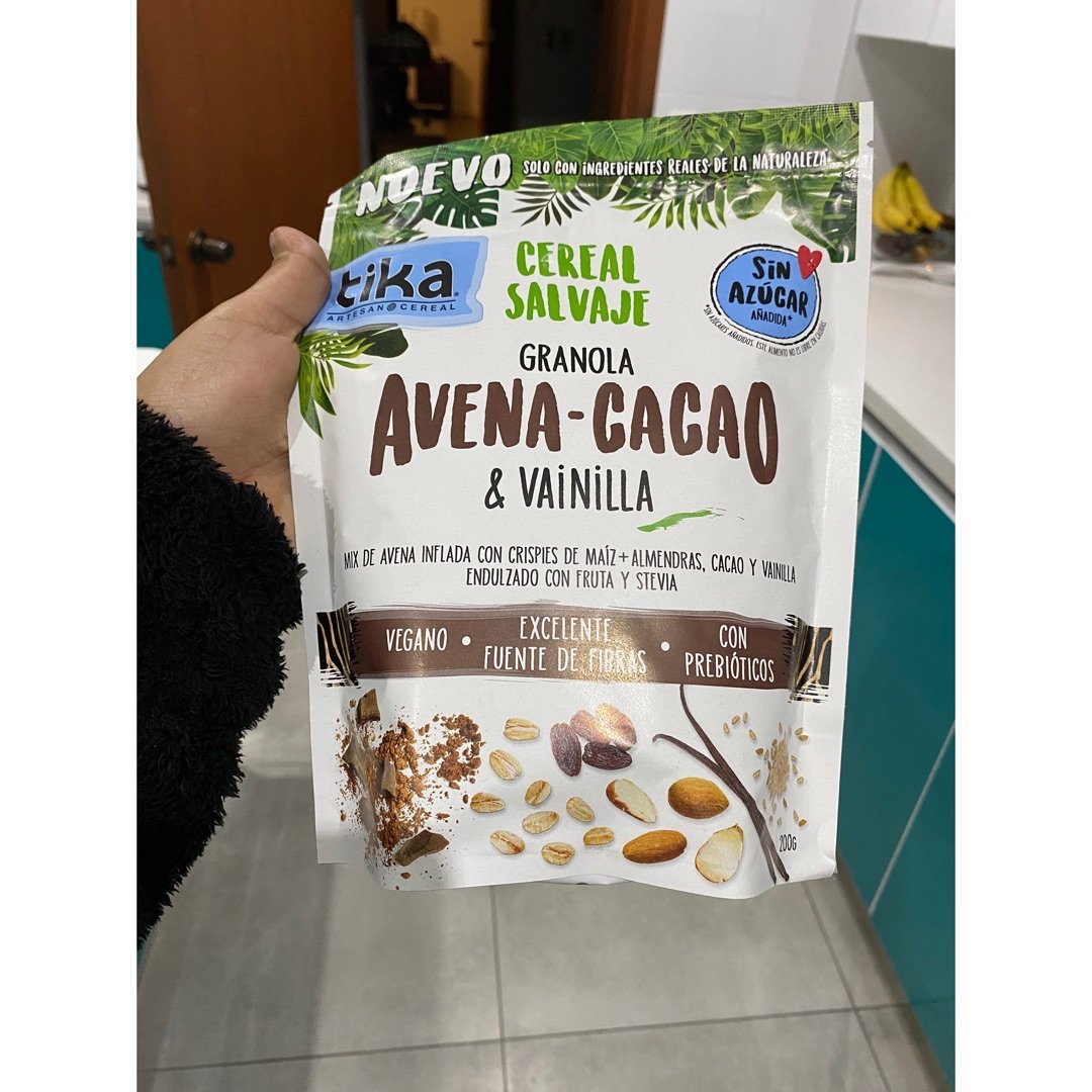 Cereal Salvaje Granola Avena, Cacao y Vainilla, Vegana, sin Azúcar, con  Prebióticos, 200 g, Tika –
