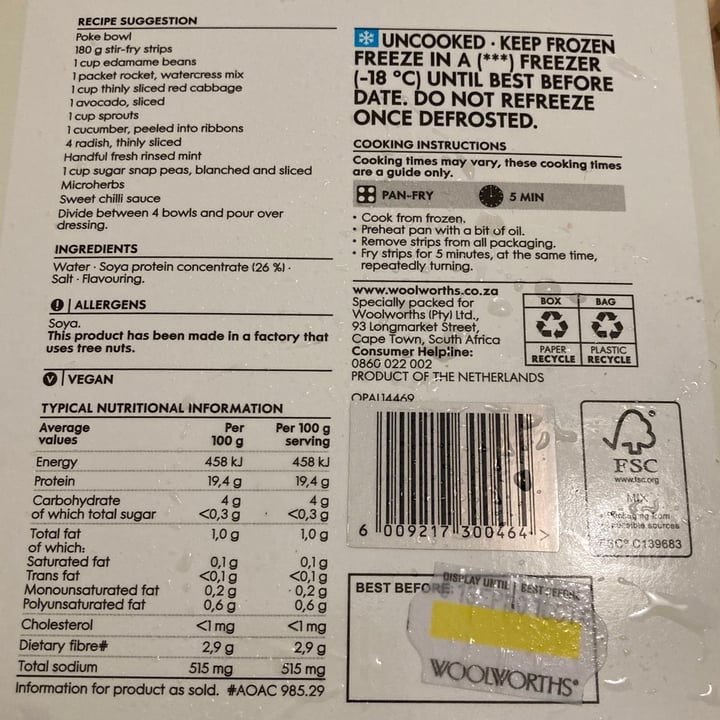 photo of Woolworths Food Plant Powered Protein Stir-Fry Strips shared by @seanyfebz on  22 Jan 2021 - review