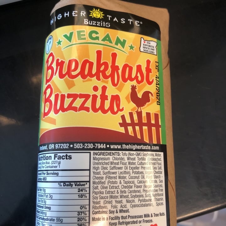 photo of Higher Taste Breakfast Buzzito shared by @soulyloveandlight on  01 Apr 2020 - review