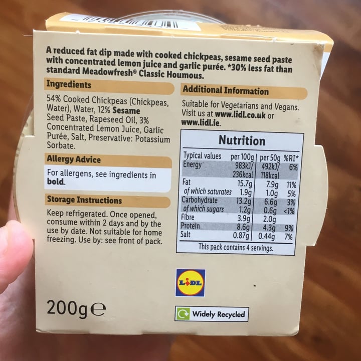 photo of Meadow Fresh Reduced Fat Houmous shared by @emmajwheeler on  11 Jun 2021 - review