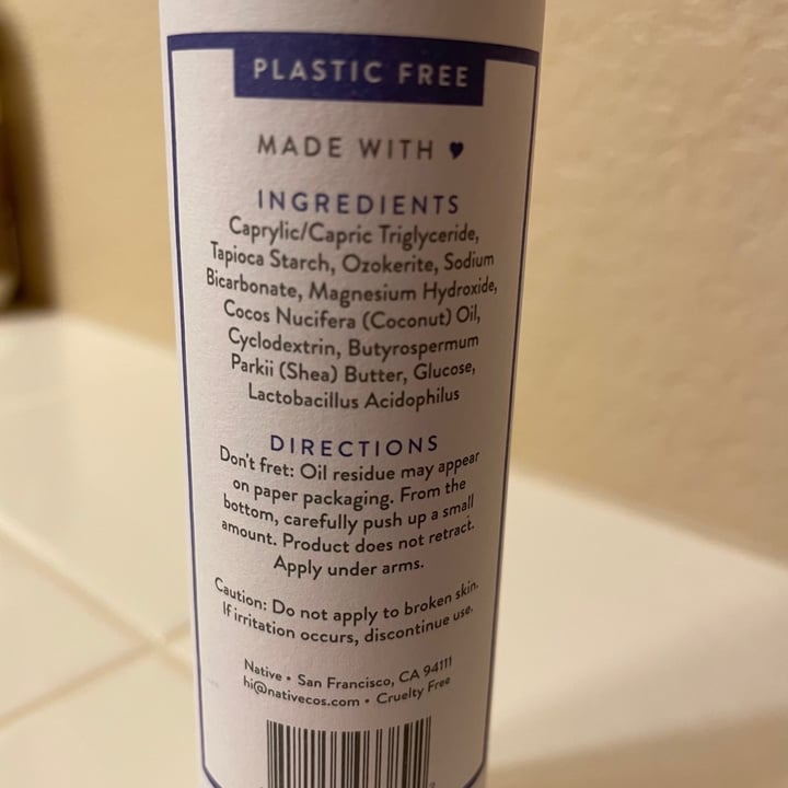 photo of Native Plastic Free Deodorant - Unscented shared by @veggietable on  13 Jul 2021 - review