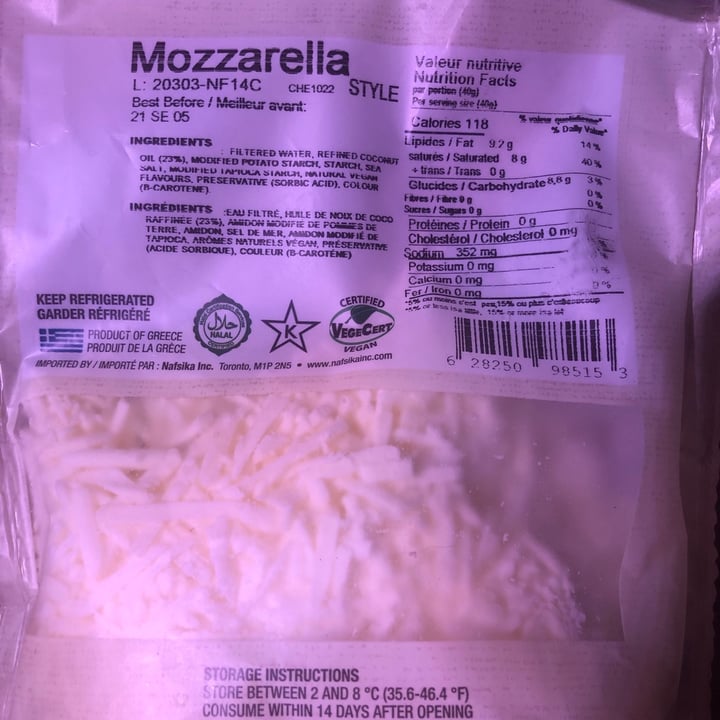 photo of Nafsika's Garden Mozzarella Style Shreds shared by @malakaijinto on  09 Feb 2021 - review