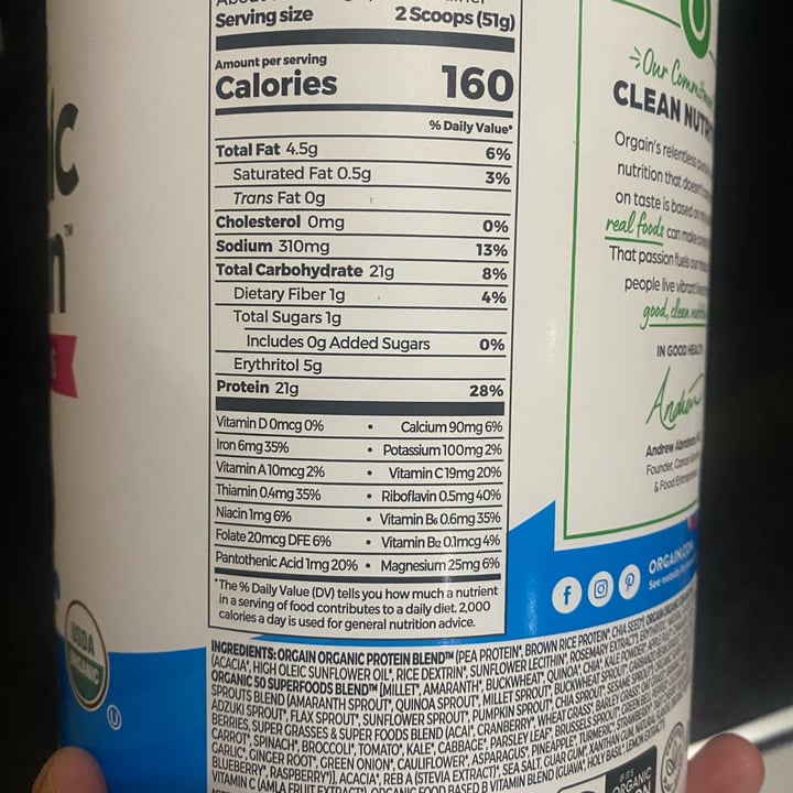 photo of Orgain Orgain super foods and vanilla bean protein powder shared by @hnmk on  20 May 2022 - review