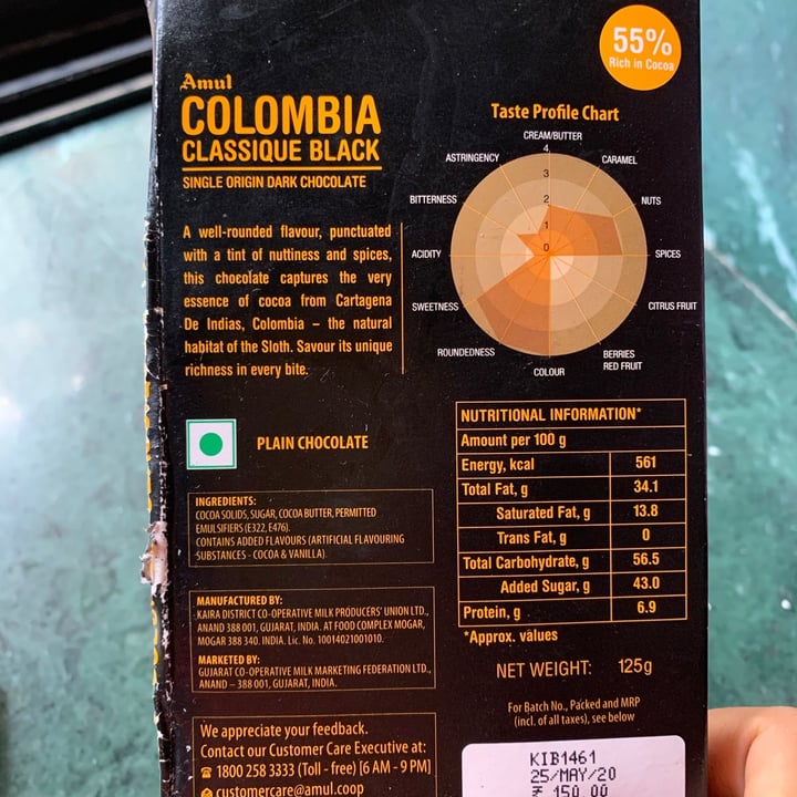 photo of Amul Colombia Classique Black Chocolate shared by @mitsubishi13 on  21 Jun 2020 - review