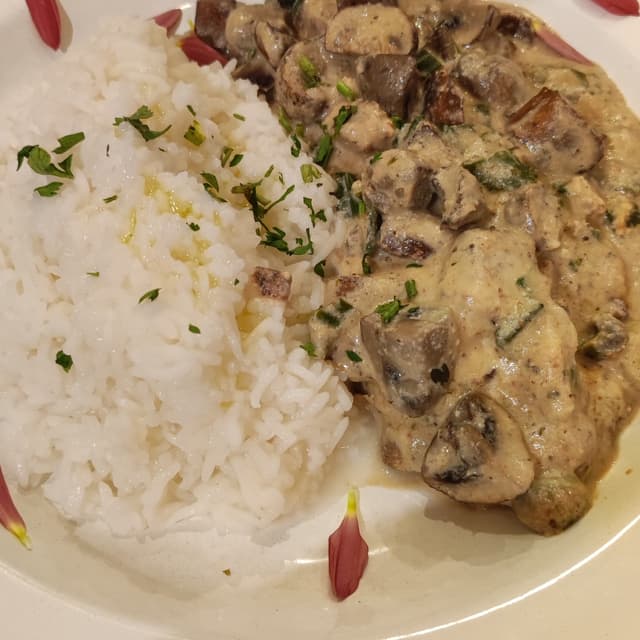 Photo of the dish “strogonoff de hongos y tofu”