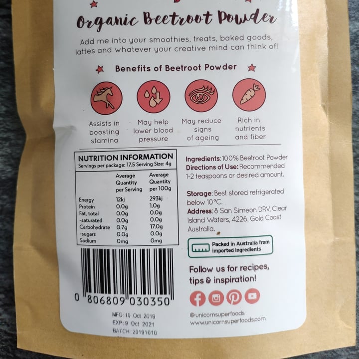 review photo of Unicorn Superfoods Beetroot Powder shared by @hari84 on 28 Mar 2021 - review