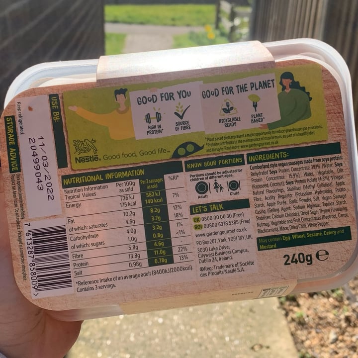 photo of Garden Gourmet Cumberland Sausages shared by @doped on  10 Mar 2022 - review