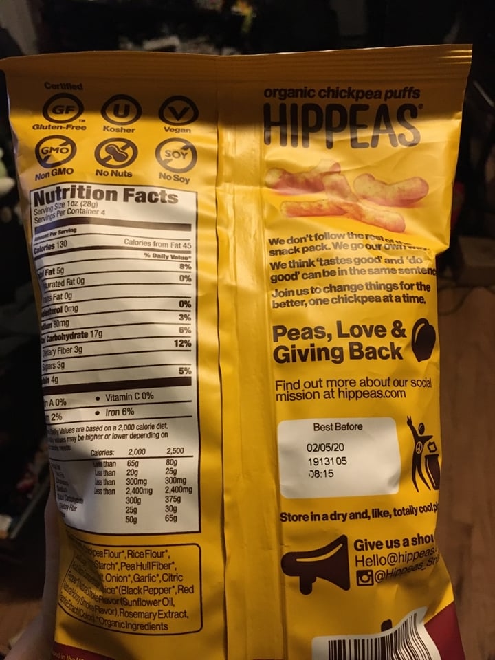 photo of Hippeas Bohemian Barbecue Organic Chickpea Puffs shared by @smash0the0pumpkins on  06 Jan 2020 - review