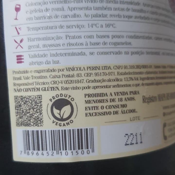 review photo of Casa Perini Vinho Pinot Noir Fração Única shared by @erikalivegan on 08 Feb 2022 - review