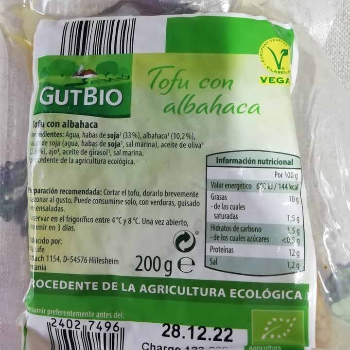 photo of GutBio Tofu con Albahaca shared by @mari111 on  12 Aug 2022 - review