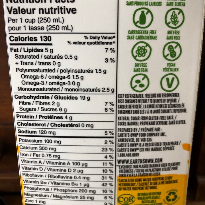photo of Earth's Own So Fresh Oat Unsweetened Original Beverage shared by @lindsaymcmindsay on  27 Feb 2021 - review