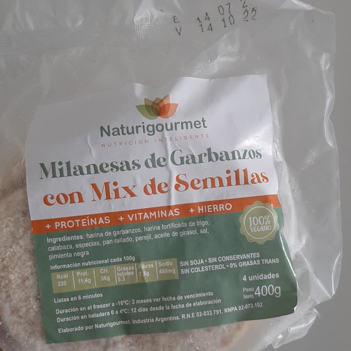 photo of Naturigourmet Milanesas de garbanzos con mix de semillas shared by @adiloretto on  11 Aug 2022 - review