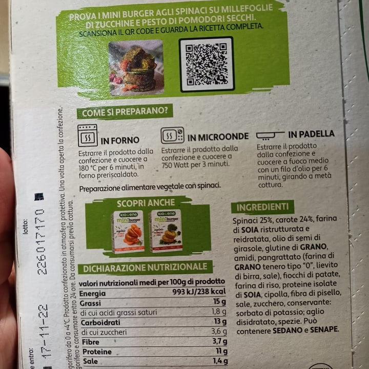 photo of Kioene mini burger agli spinaci shared by @marinasacco on  27 Oct 2022 - review