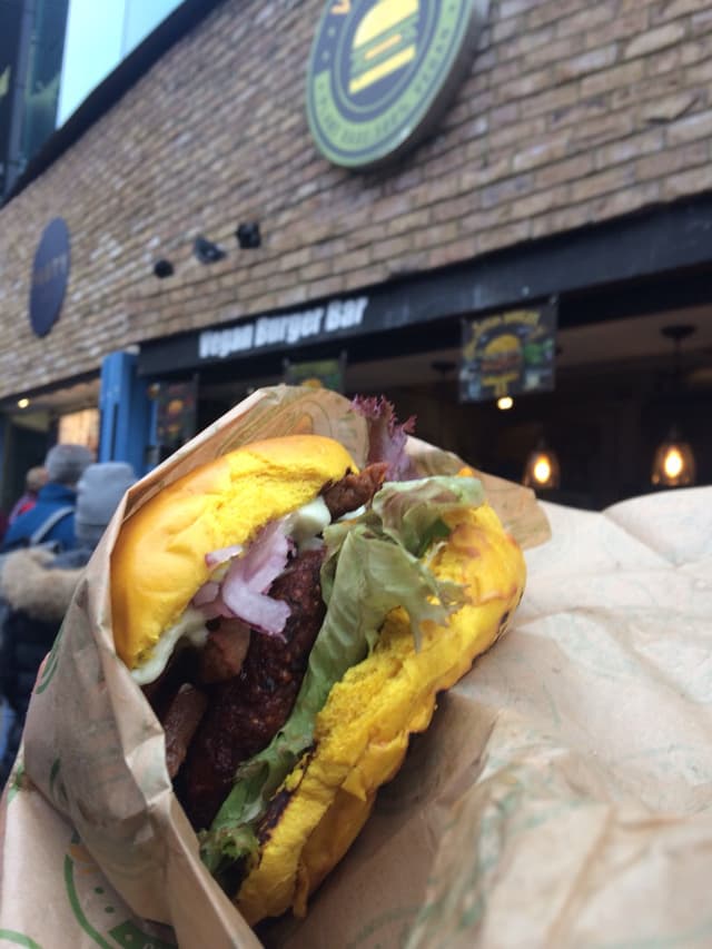 Photo of the dish “Up-Beet Burger With Added Bacon Strips”