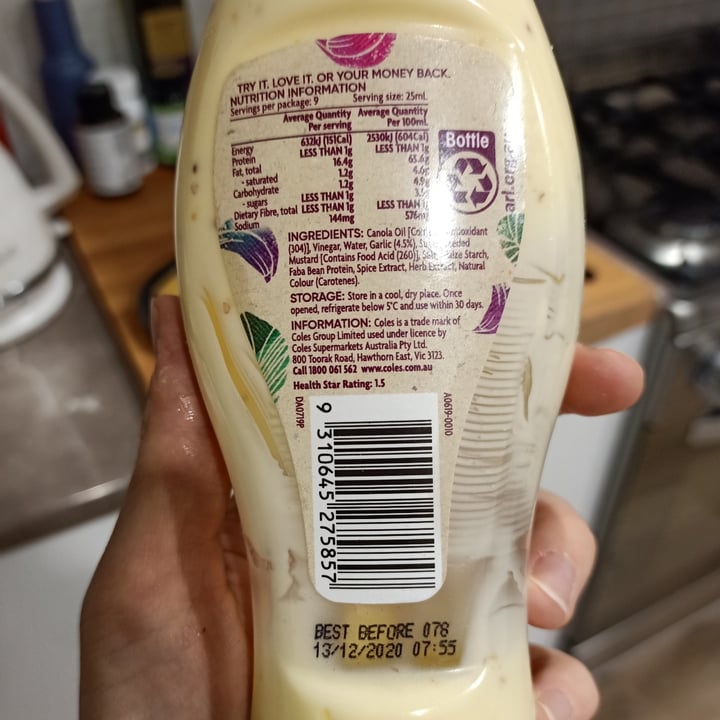 review photo of Coles Vegan Garlic Aioli (Smooth & Creamy) shared by @plantbasedlans on 02 Jul 2020 - review